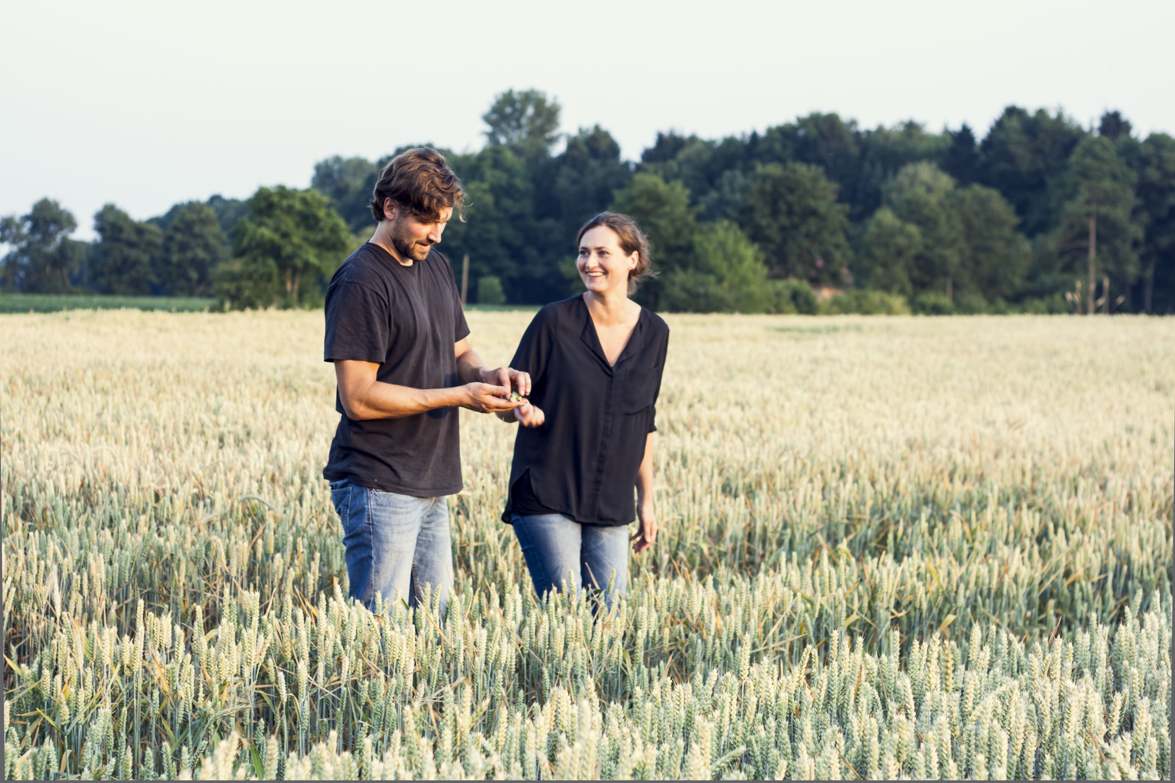 Ein Mann und eine Frau stehen im Getreidefeld