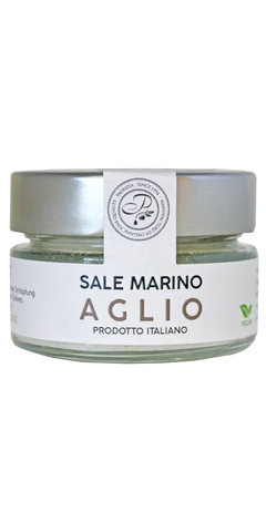 Italien Sizilien Meersalz mit Knoblauch Patrizia Feinkost - Sale Marino Aglio 100g Glas